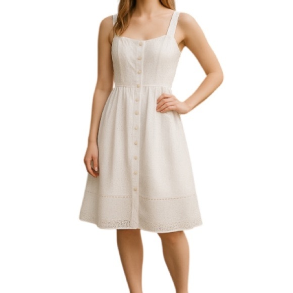 J. CREW Eyelet Midi Dress White Button-Front Cotton Lined Coquette Preppy 0P - Picture 1 of 12